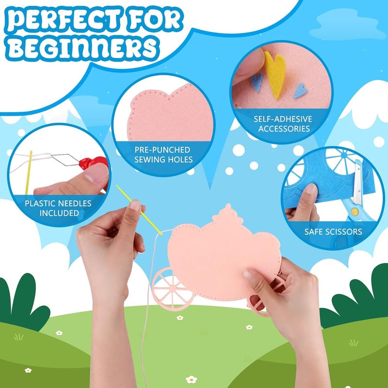 Garma Fairytale Sewing Kit for Kids - 12 in 1 DIY Kids Sewing Crafts Kit for Beginners - Mini Sewing Kits for Kid 5-8 8-12 - Easy Sew Your Own Felt Fairy Tale Craft Set for Boys & Girls Birthday - Image 2